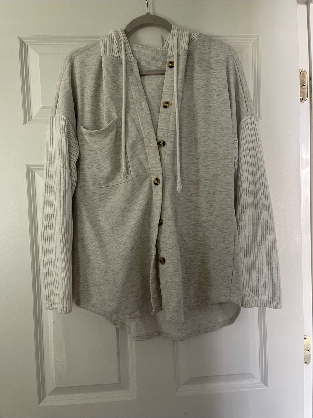 Light Gray Hooded Button-Up Sweater Cardigan